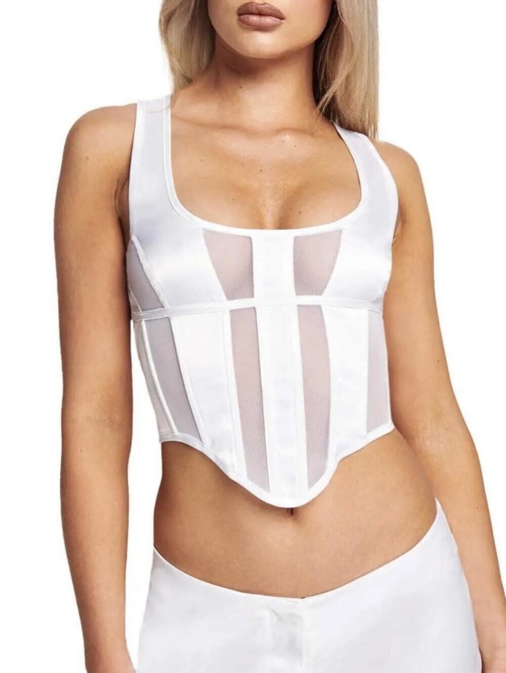 I.AM.GIA Lucina Mesh Corset Top White Women's Size L Party Night Out Evening